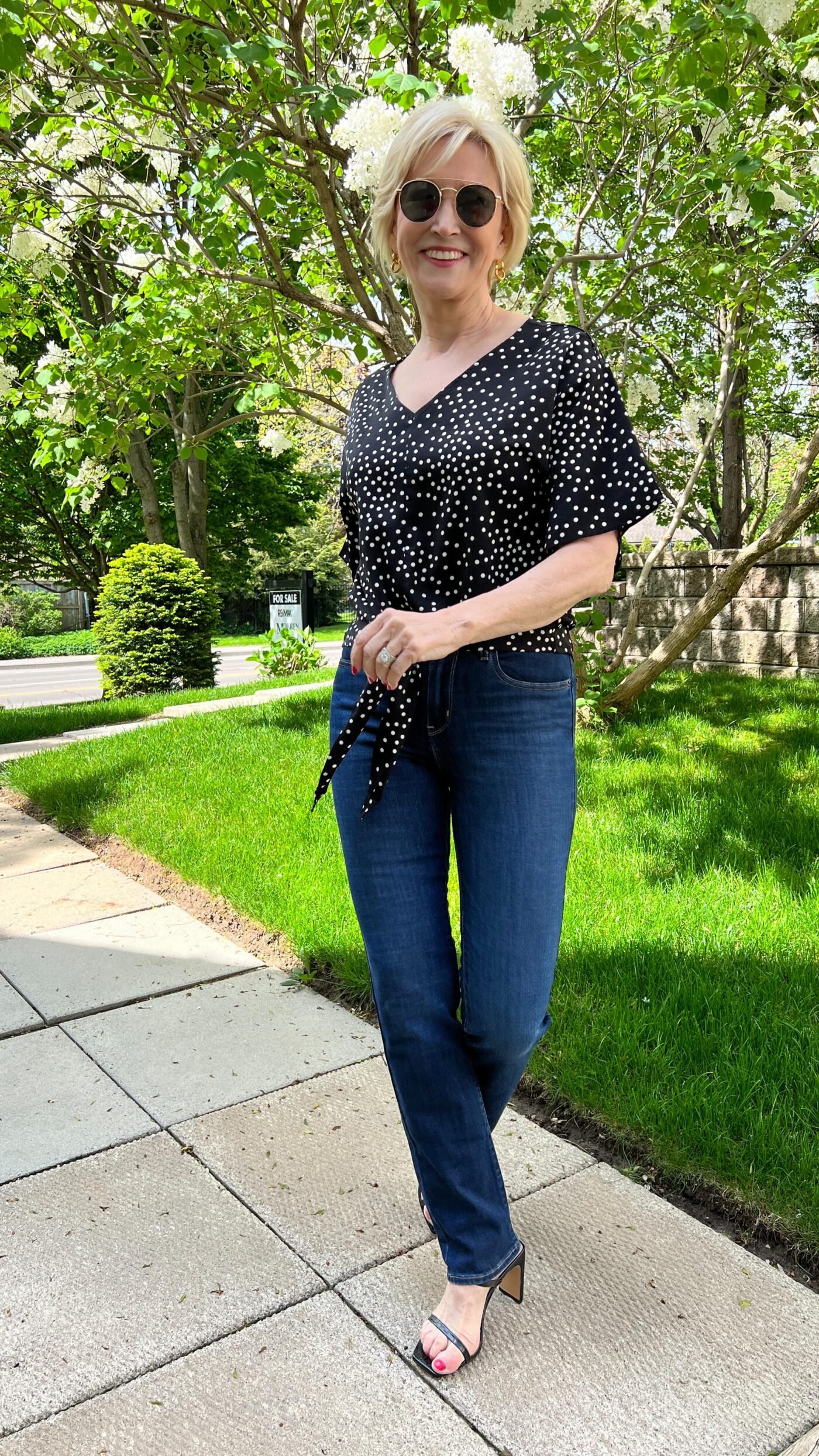 polka dot blouse and jeans polka dot blouse and jeans