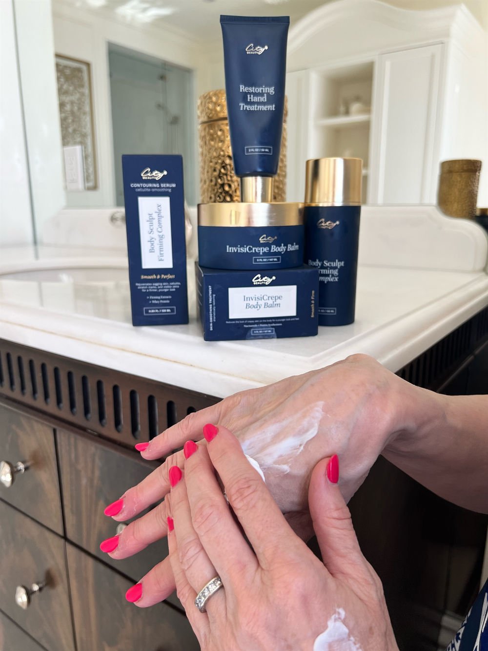 city beauty hand cream on hands