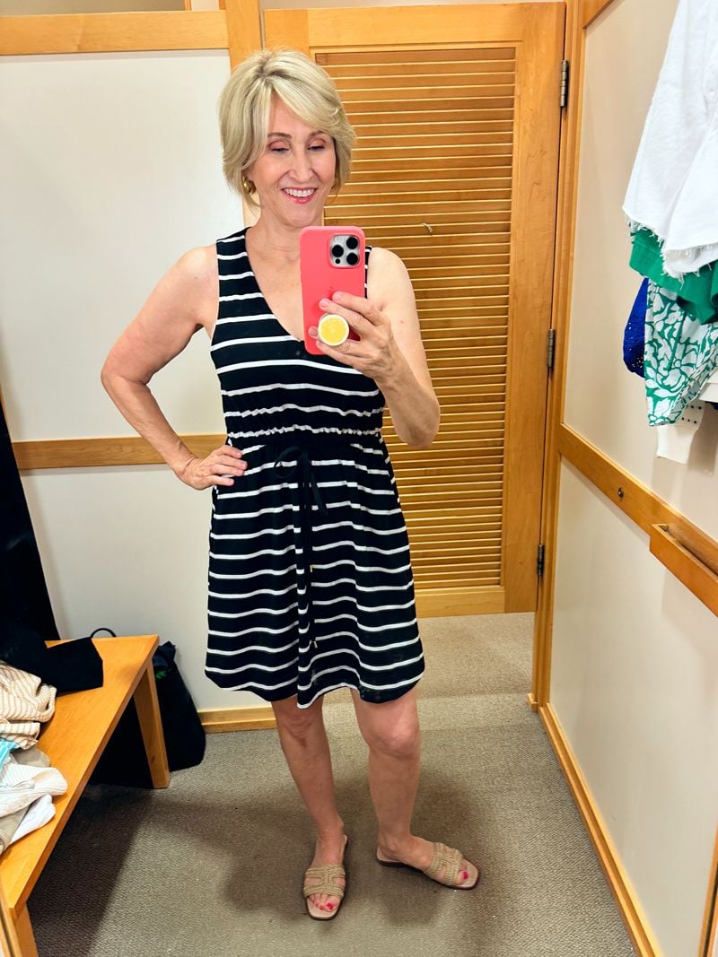 black and white striped sundress