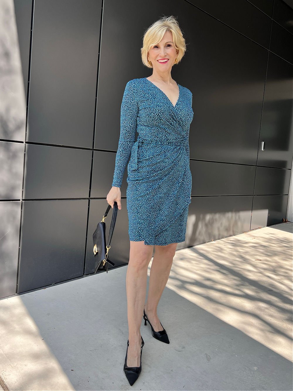 blue wrap dress
