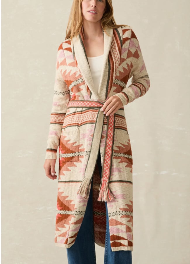 boho outfit duster and wide leg jeans