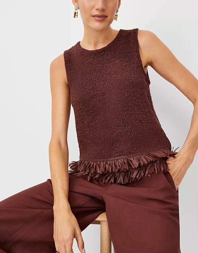 brown fringe sleeveless sweater