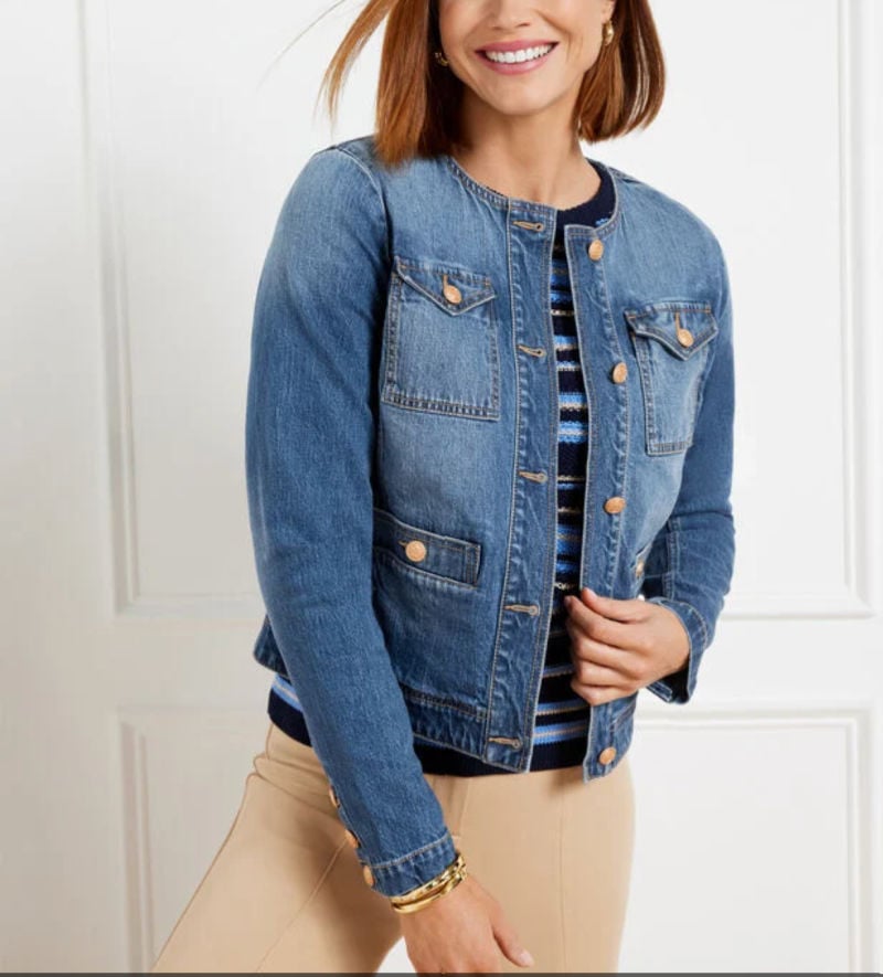 Collarless Denim Jacket