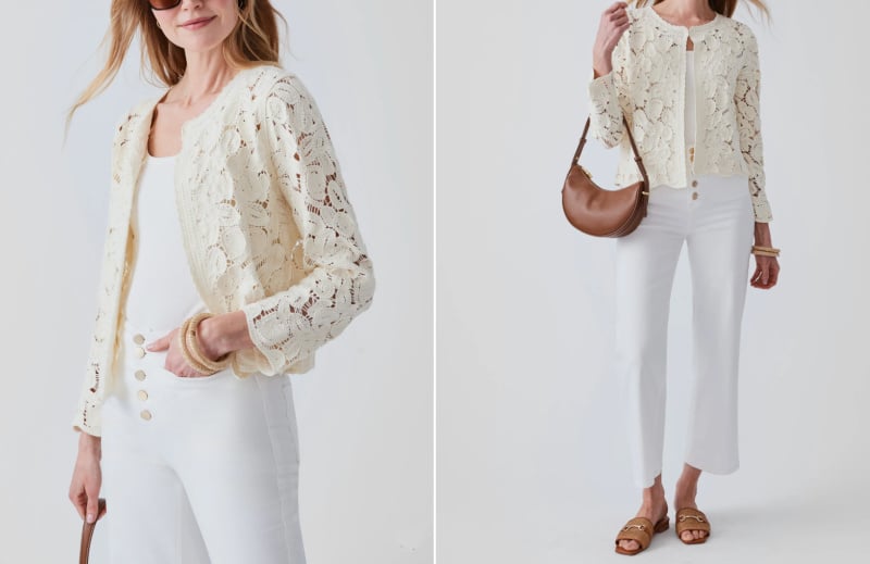 cream colored crochet cardigan