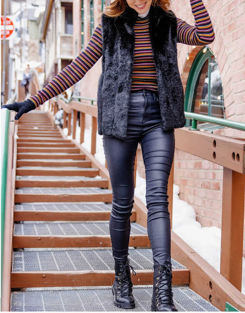 faux fur vest and leather leggings outfit faux fur vest and leather leggings outfit