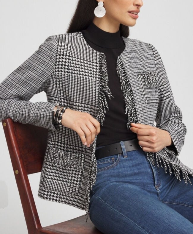 fringe jacket gray plaid