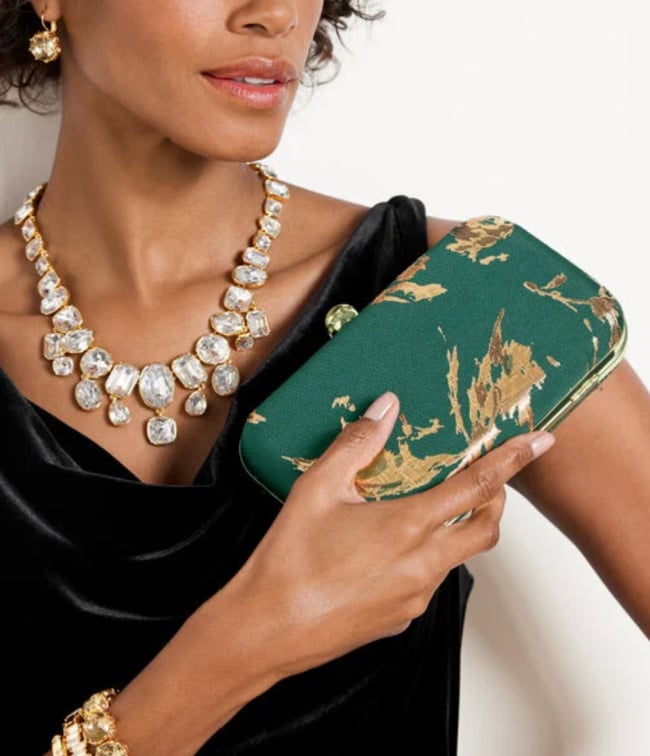 Green print clutch green evening clutch
