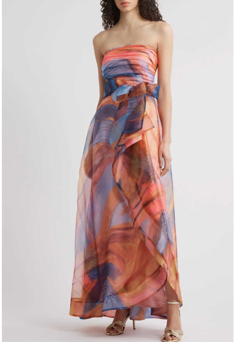 Strapless Painterly Gown painterly maxi winery wedding