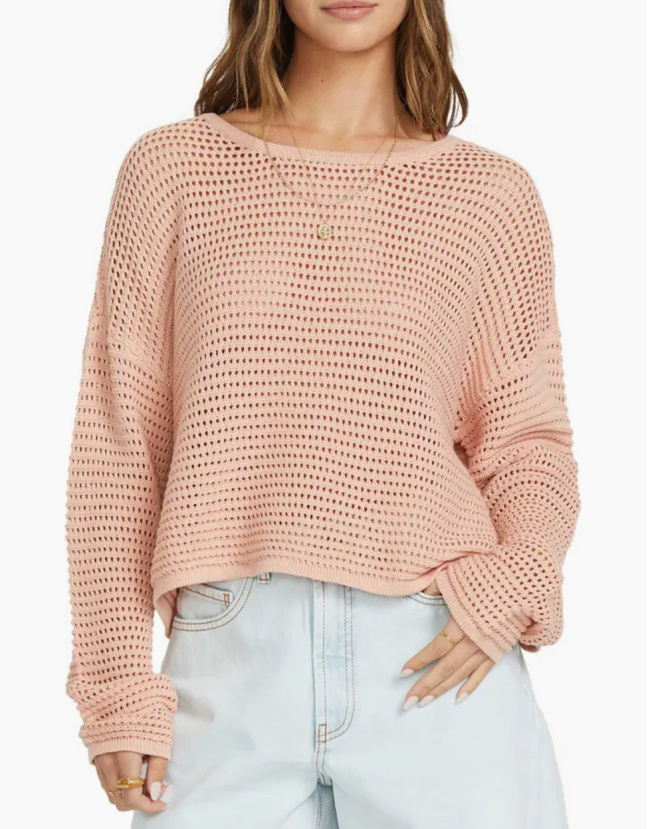Peach Perforated Cotton Sweater