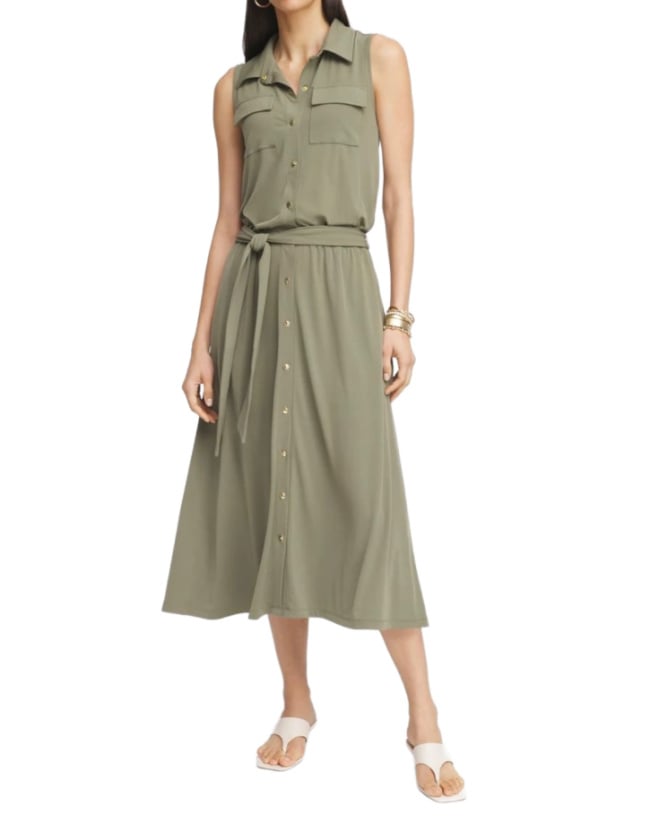 camp-style shirtdress Petite summer dress - olive green camp shirtdress