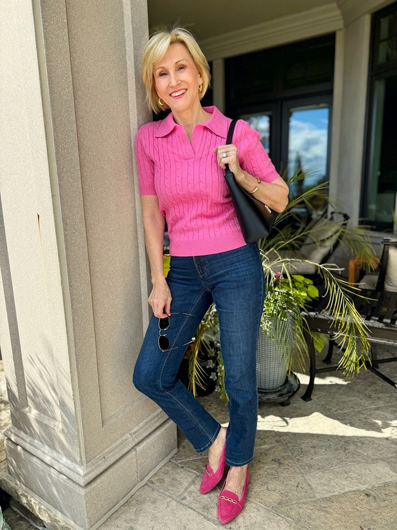 pink polo sweater pink polo sweater