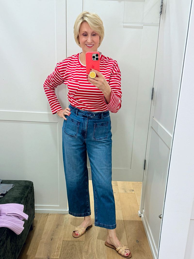 red striped top with wide leg pants red striped valentine's day top with wide leg pants