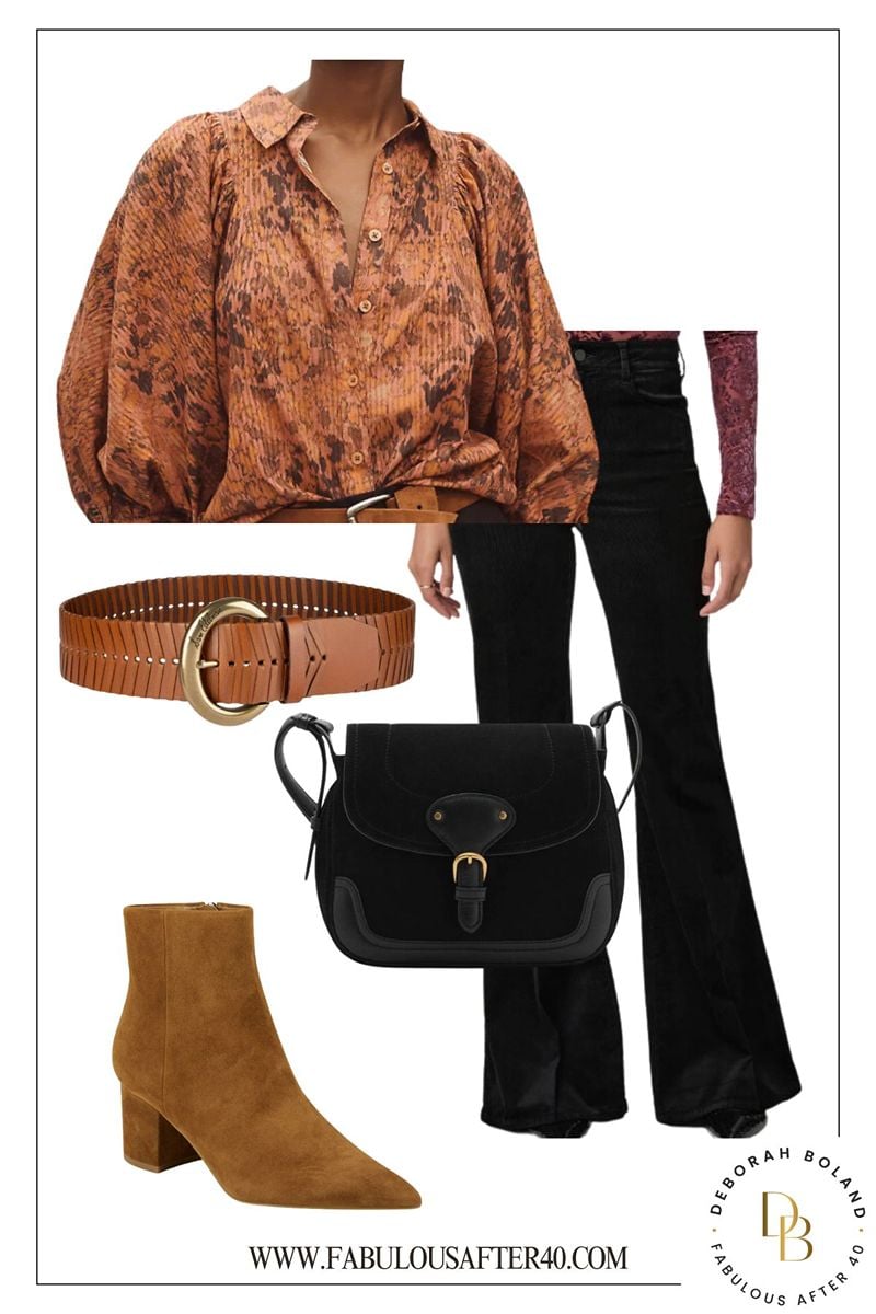 Rust Boho Blouse - Black Flare Pants