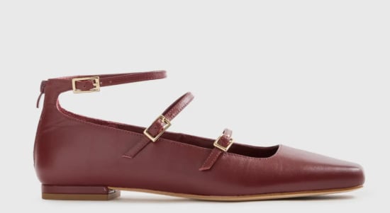 strappy Mary Jane flats burgundy Italian leather strappy Mary Jane flats