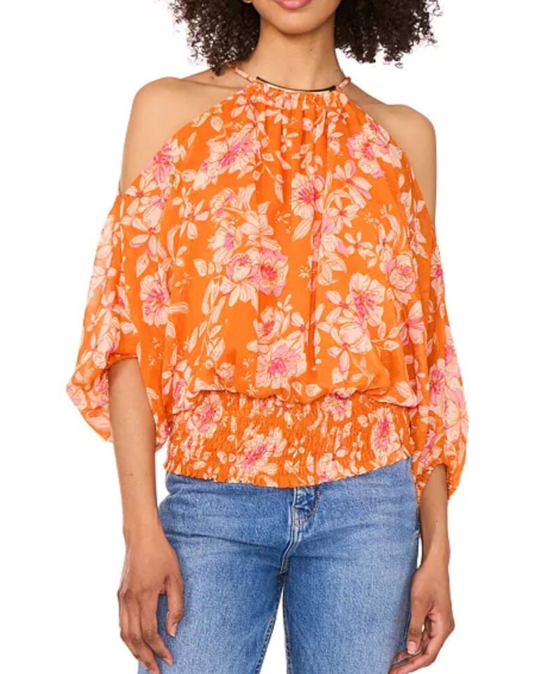 cold shoulder halter top orange floral print cold shoulder halter top