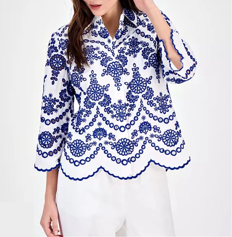 scallop hem eyelet top navy and white scallop hem eyelet top