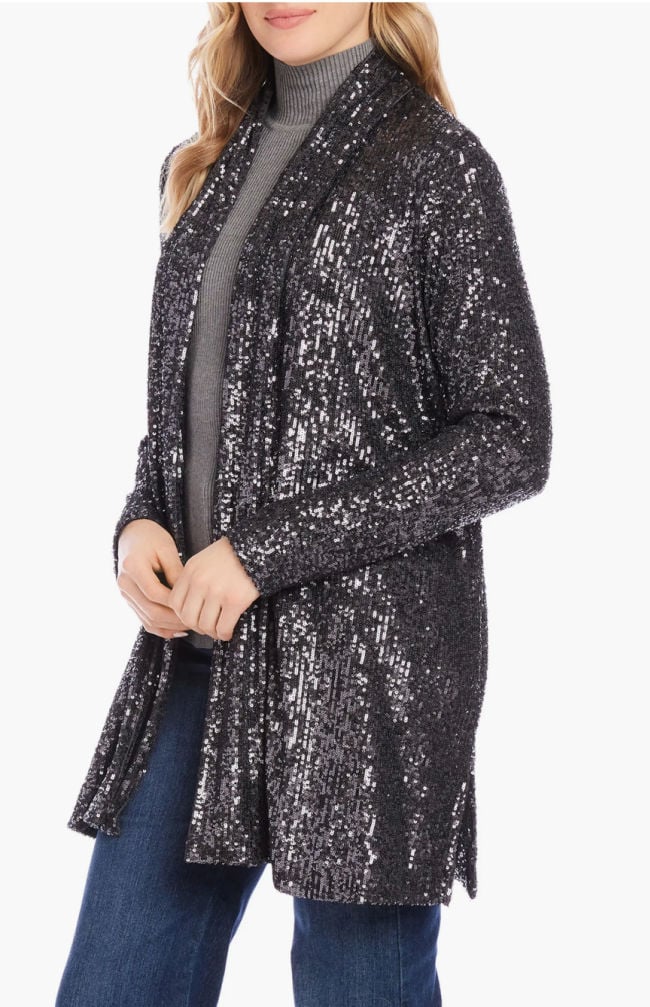 black sequin jacket concert outfit turtleneck and black sequin jacket concert outfit