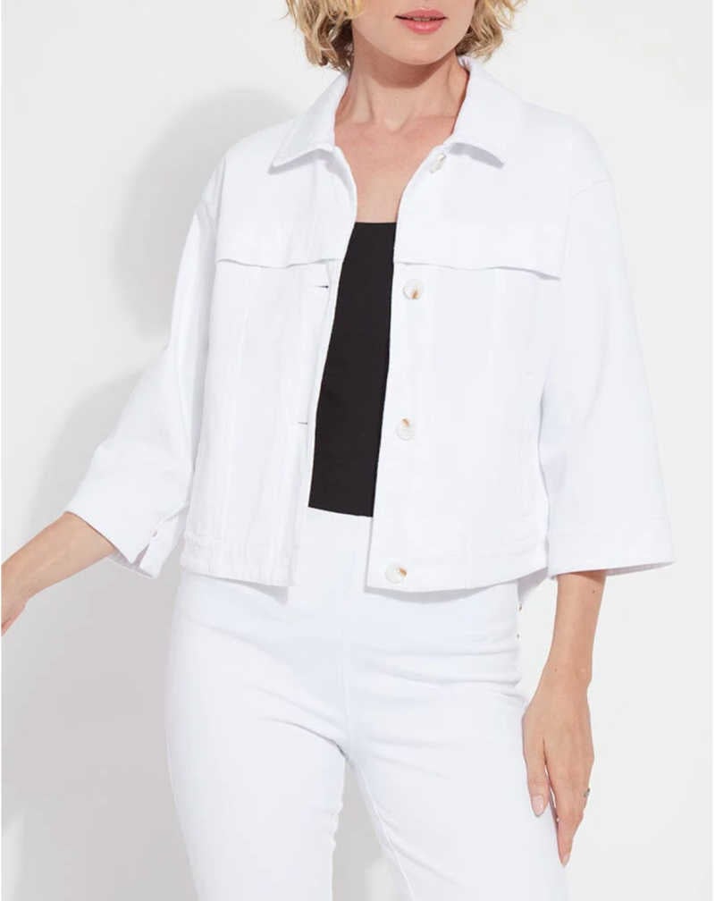 white denim jacket 3:4 length sleeves