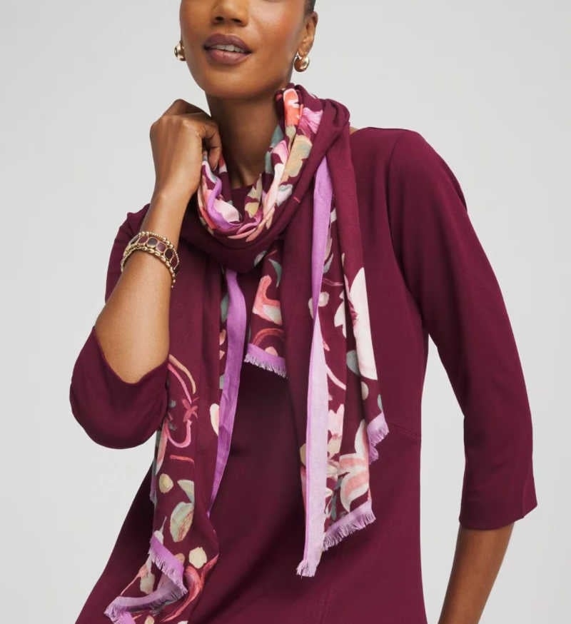 wine and pink fall scarf