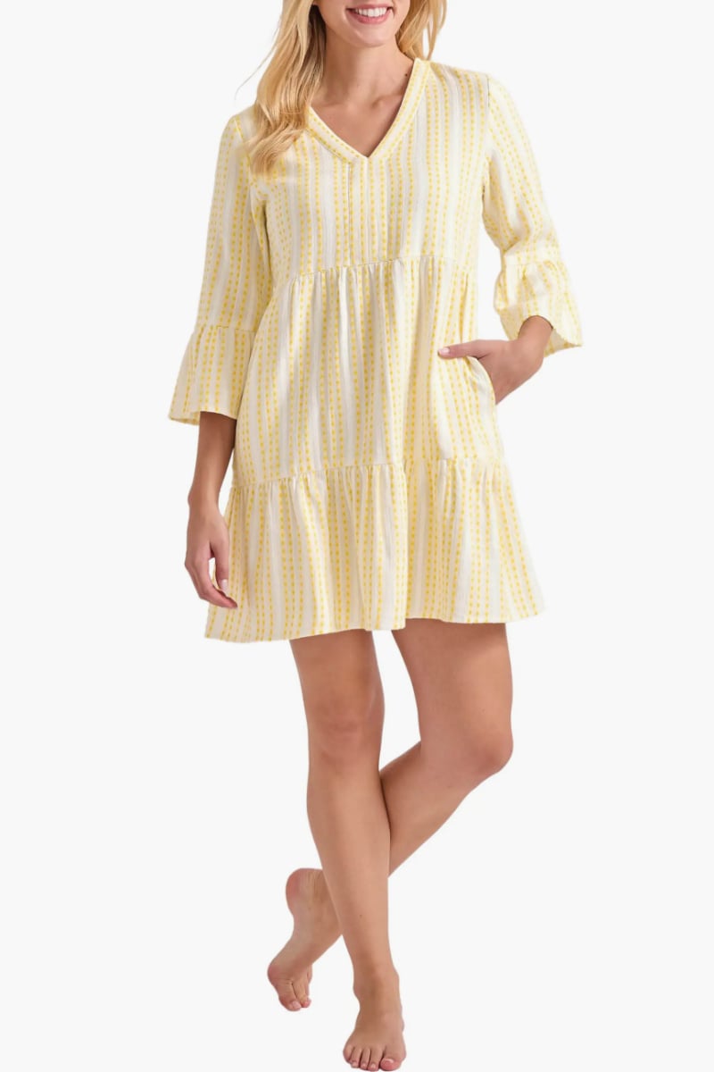 yellow cotton tiered beach coverup