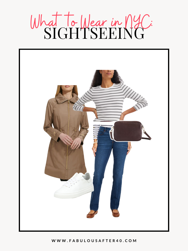 A COLLAGE SHOWING AN OUTFIT THAT IS IDEAL FOR SIGHTSEEING IN NYC NEW YORK CITY IN THE FALL FOR WOMEN