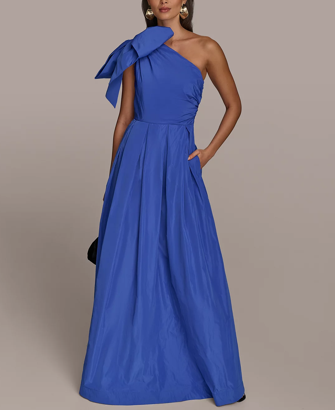 Bow-Trim One-Shoulder Gown Outdoor Wedding Guest Outfits for Women Over 40 50 to Shop Now