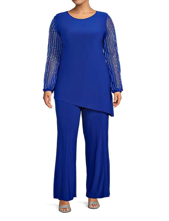 Beaded Sleeve Two-Piece Pantsuit Royal blue Beaded Sleeve Two-Piece Pantsuit