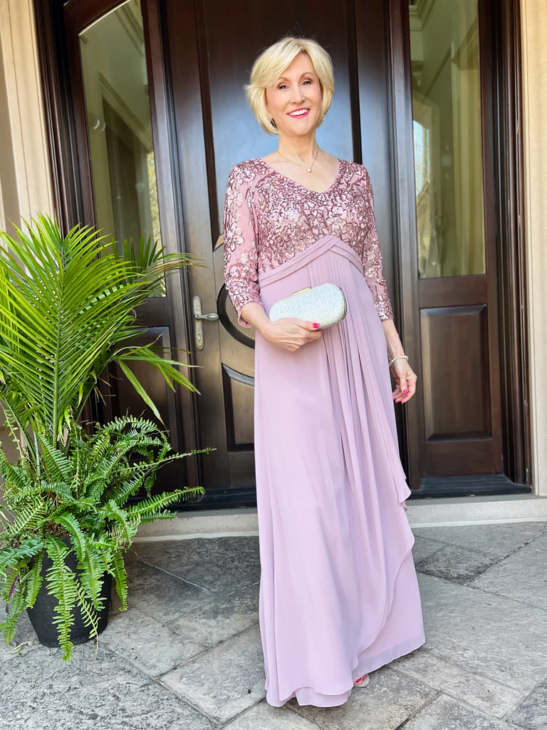 Pink Sequins and Chiffon Mother of the Bride Dress Deborah Boland